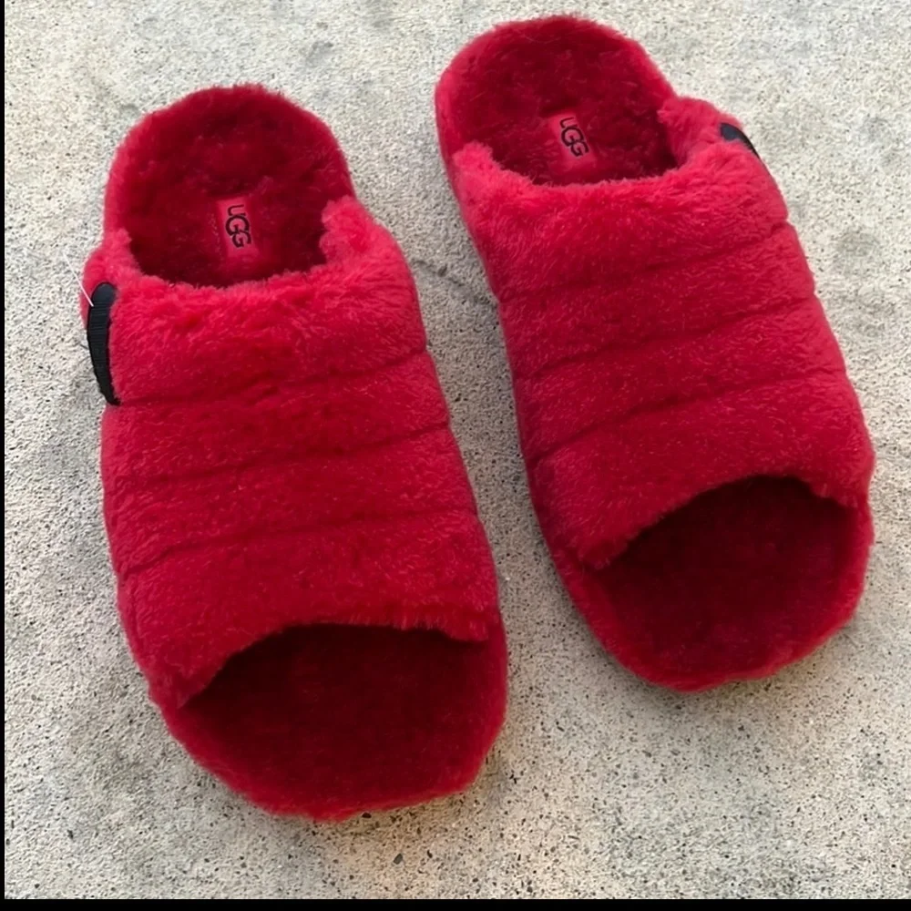 UGG Fluff You Red Plush Slipper Slide Men's Size 9